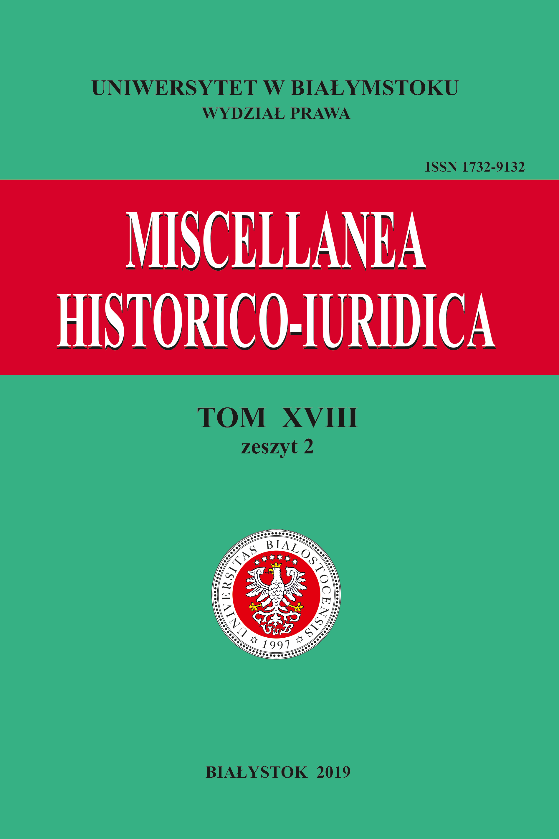 					View Vol. 18 No. 2 (2019): Miscellanea Historico-Iuridica Vol. XVIII No. 2
				