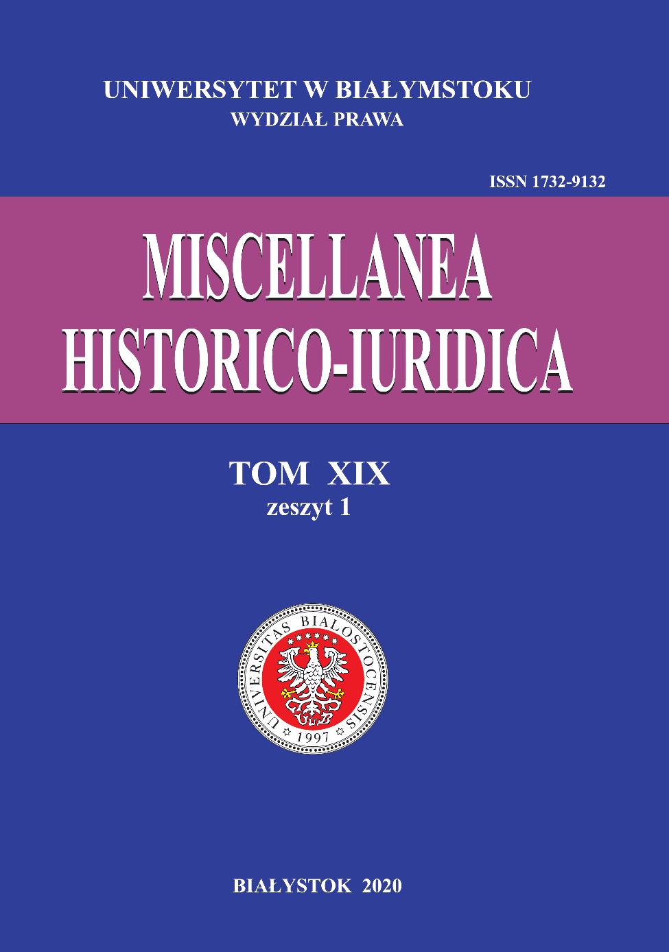 					View Vol. 19 No. 1 (2020): Miscellanea Historico-Iuridica Vol. XIX No. 1
				