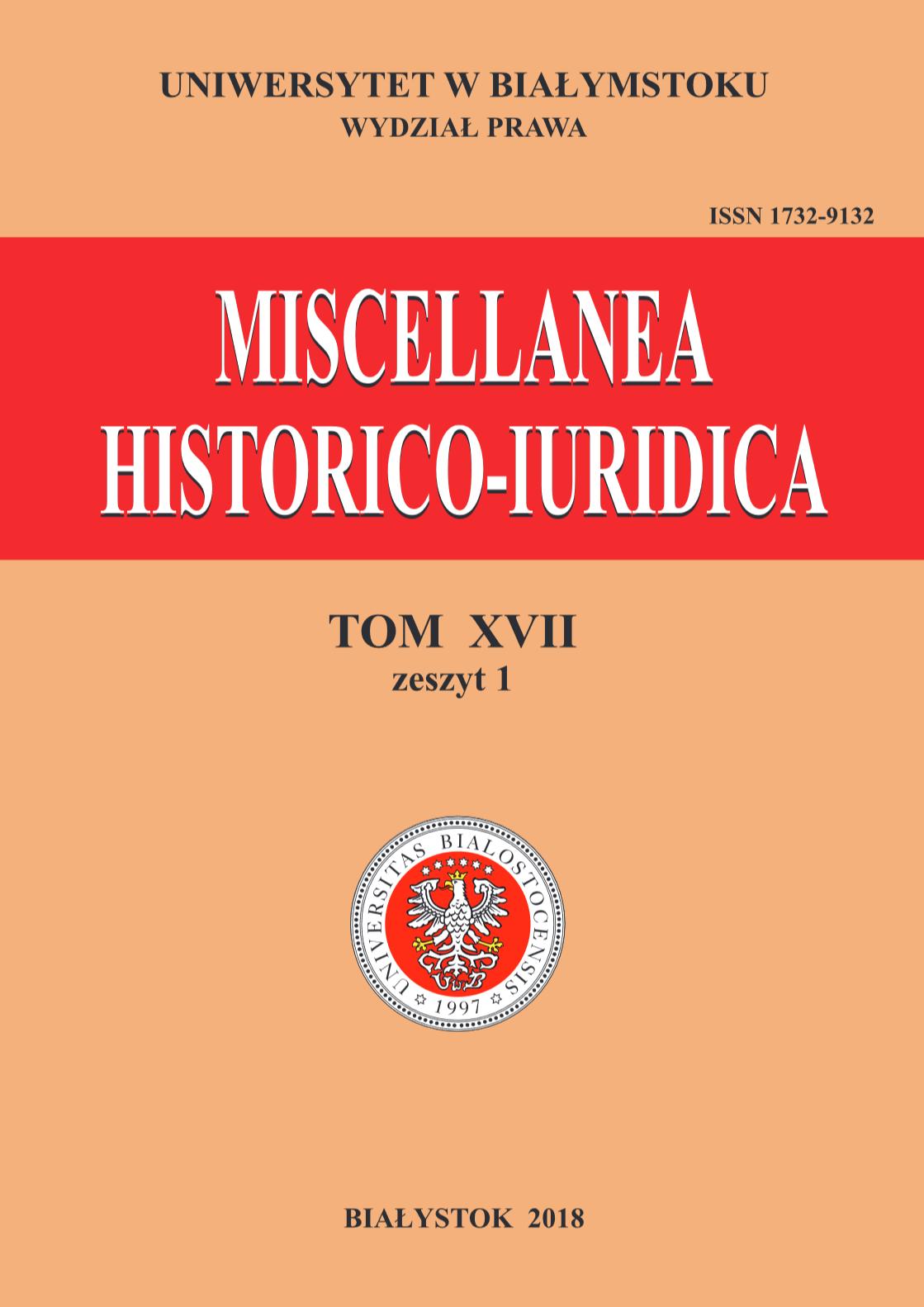 					Pokaż Tom 17 Nr 1 (2018): Miscellanea Historico-Iuridica T. XVII z. 1
				