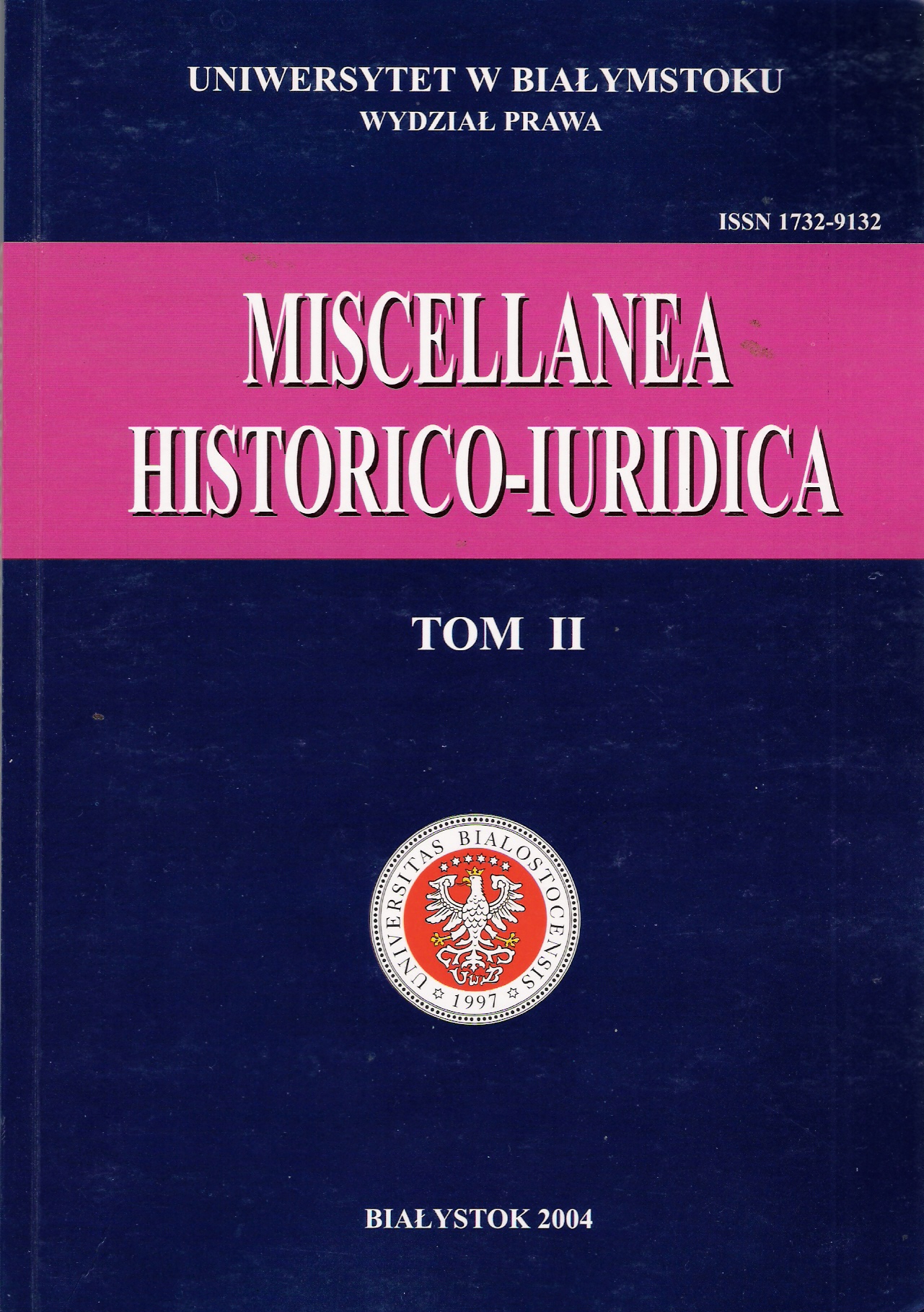 					View Vol. 2 (2004): Miscellanea Historico-Iuridica II
				