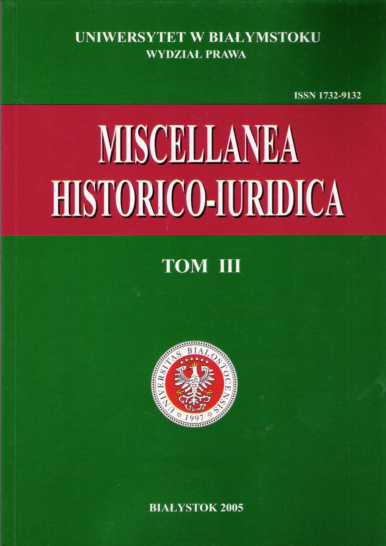 					View Vol. 3 (2005): Miscellanea Historico-Iuridica III
				
