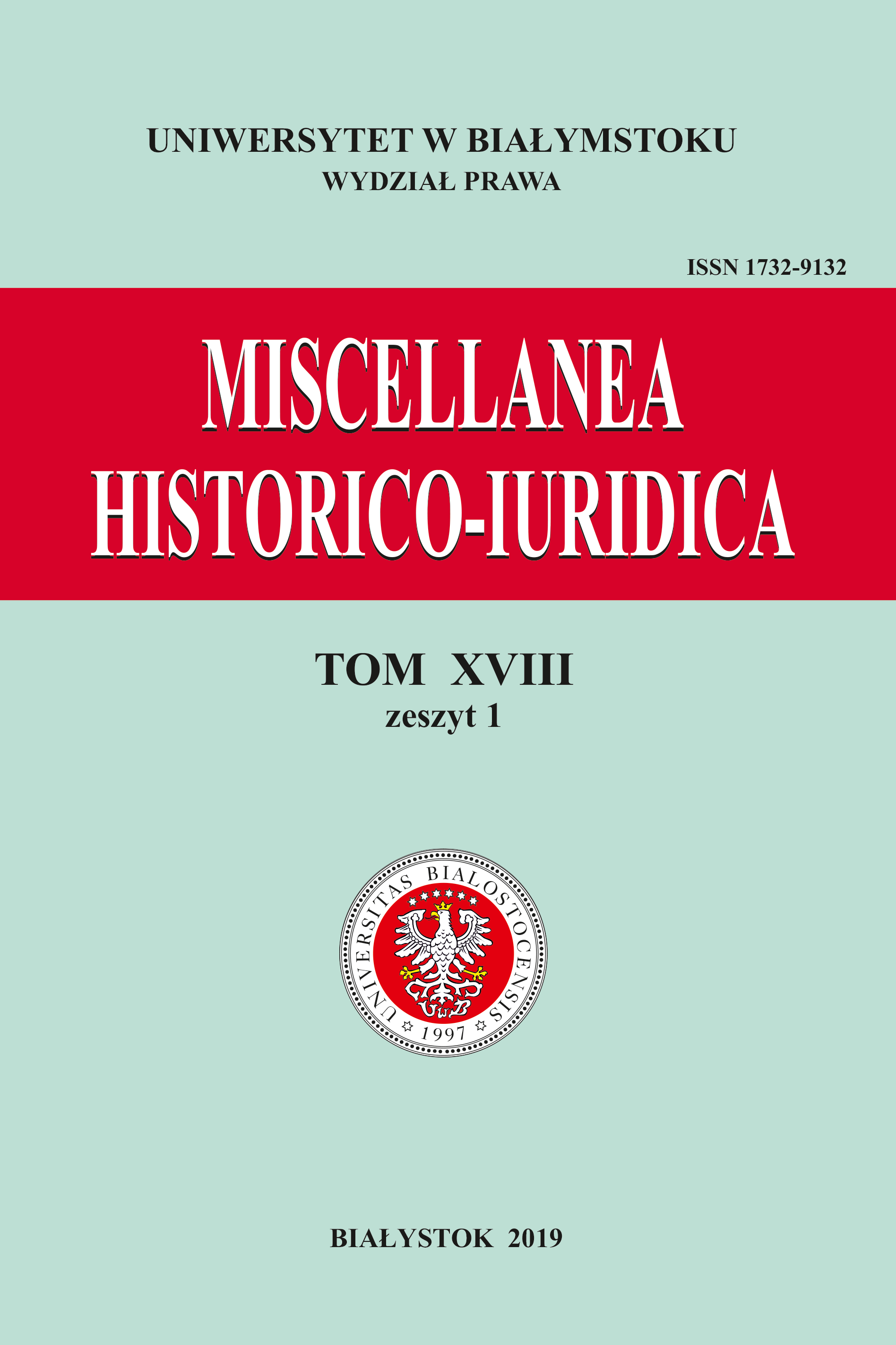					View Vol. 18 No. 1 (2019): Miscellanea Historico-Iuridica Vol. XVIII No. 1
				