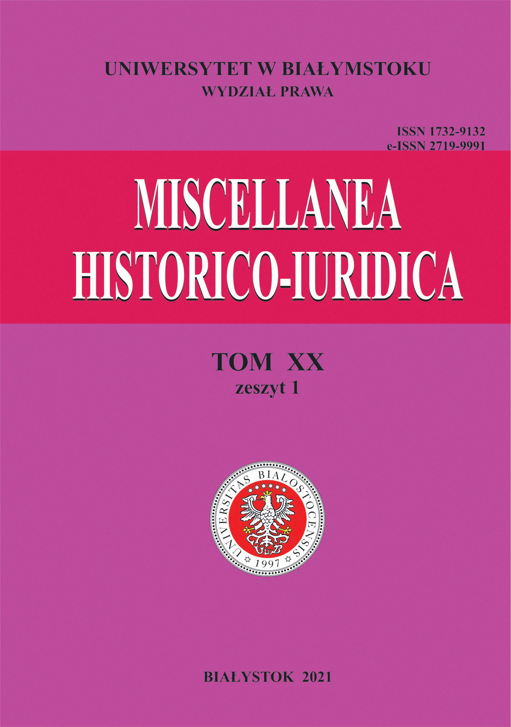 					View Vol. 20 No. 1 (2021): Miscellanea Historico-Iuridica Vol. XX No. 1
				