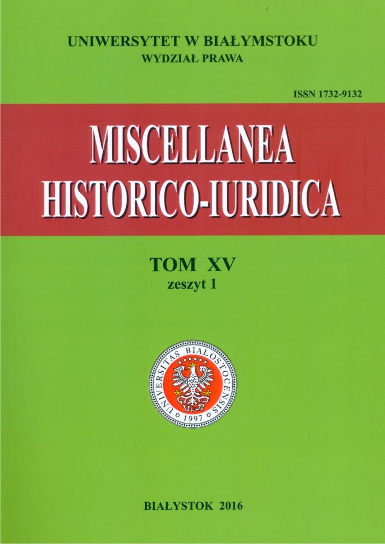 					View Vol. 15 No. 1 (2016): Miscellanea Historico-Iuridica Vol. XV no. 1
				